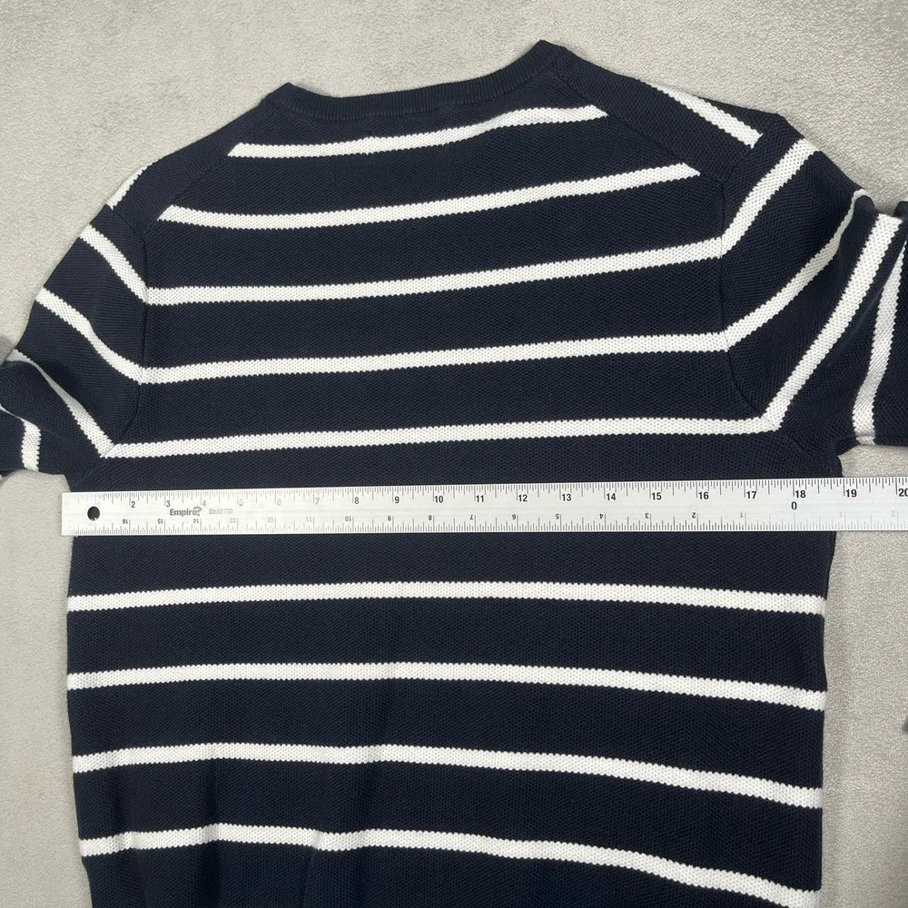 Polo Ralph Lauren Mens Striped Mesh Knit Cotton Sweater Navy Blue Long Sleeve S